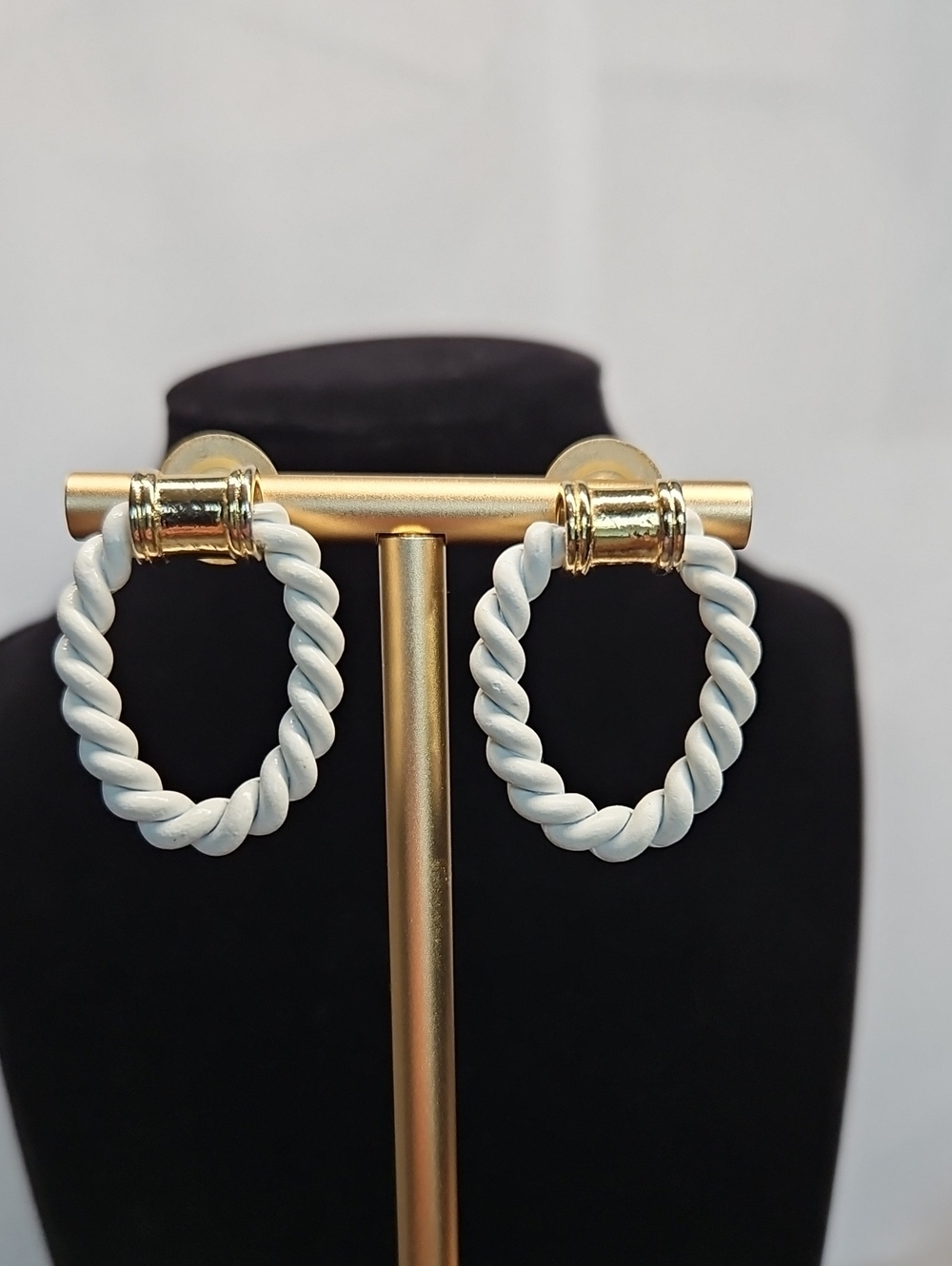 Twisted Hoop Earrings in White and Gold